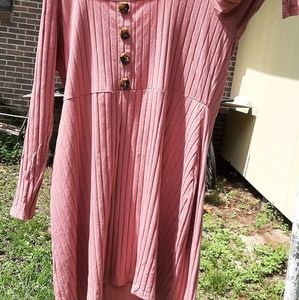 Button details, rubbed texture pink dress